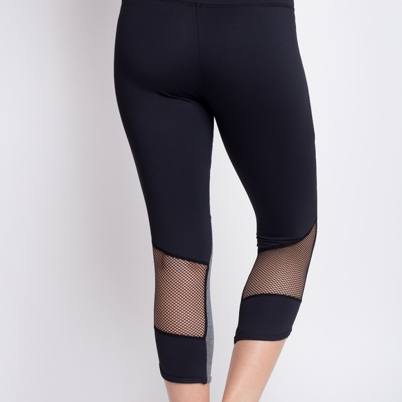 Leggings Workout Pants Yoga Pants Black Grey Mesh - Picture 2 of 4